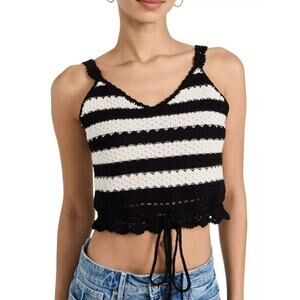 BB DAKOTA Women's Canary Island Top, Black/White Stripped Size Large NWT